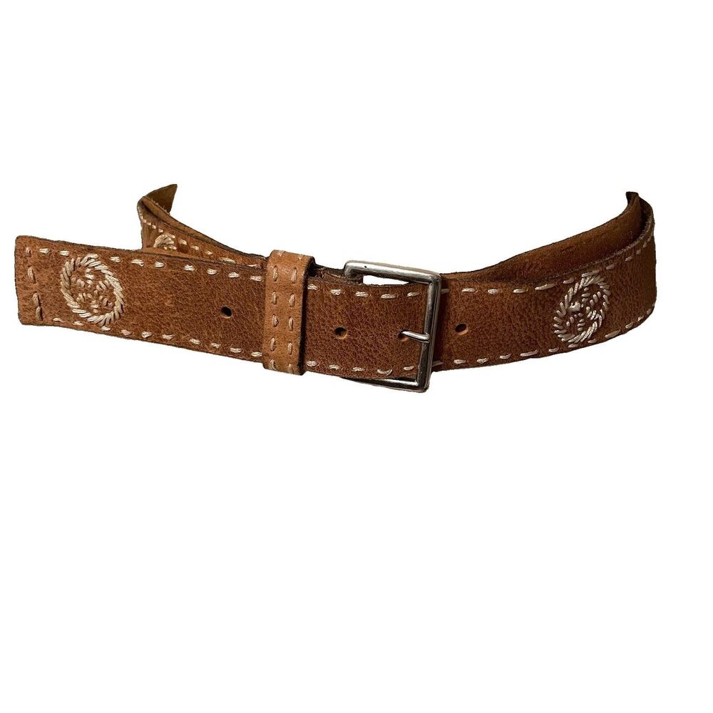 Vintage American Eagle Outfitters Embroidered Stitch Brown Leather Belt Medium